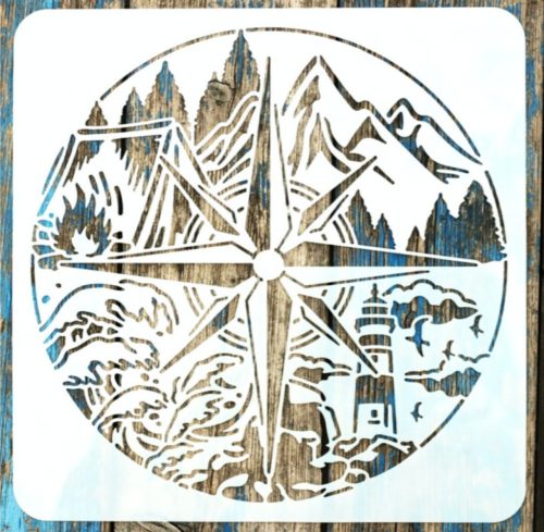 iránytű, Navigátor mintás műanyag sablon, 30x30 cm-es DIY festő stencil 