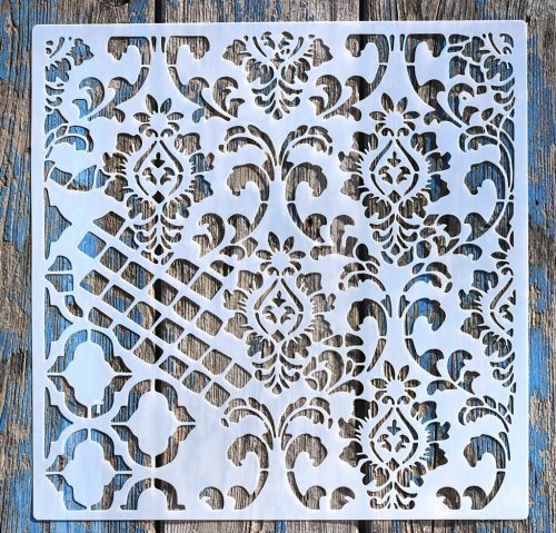Barokk mintás műanyag fal  sablon, 30x30 cm-es DIY festő stencil 