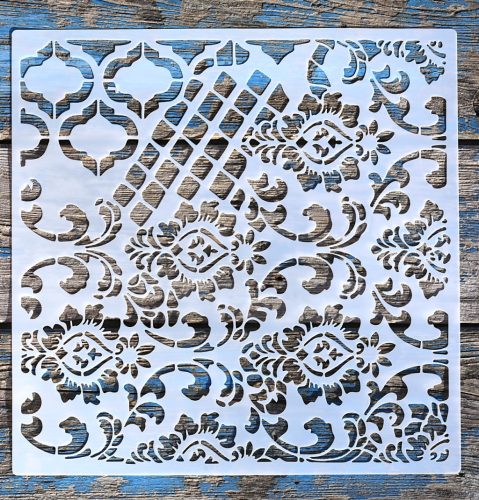 Barokk mintás műanyag fal  sablon, 30x30 cm-es DIY festő stencil 