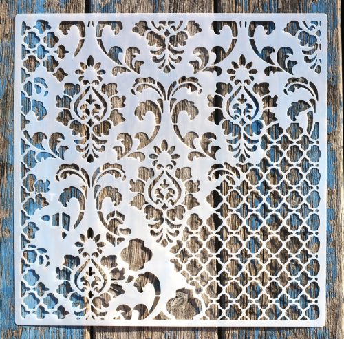 Barokk mintás műanyag fal  sablon, 30x30 cm-es DIY festő stencil 