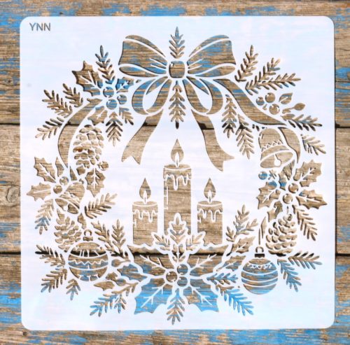 Karácsonyi mintás mintás műanyag  sablon, 30x30 cm-es DIY festő stencil 