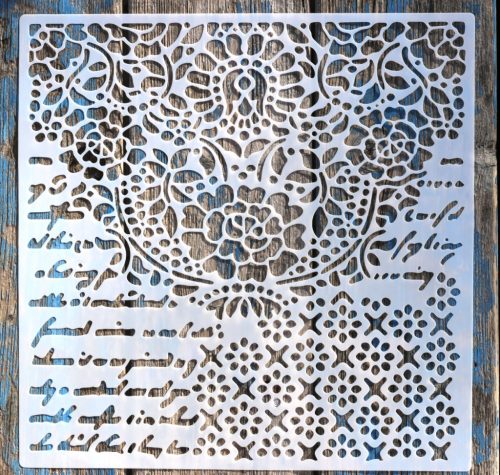 Barokk mintás műanyag fal  sablon, 30x30 cm-es DIY festő stencil 