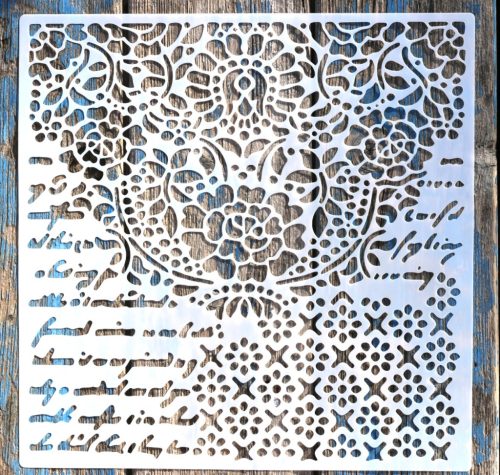 Barokk mintás műanyag fal  sablon, 30x30 cm-es DIY festő stencil 