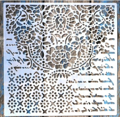 Barokk mintás műanyag fal  sablon, 30x30 cm-es DIY festő stencil 