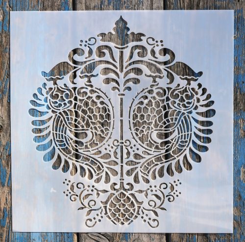 Barokk mintás műanyag fal  sablon, 30x30 cm-es DIY festő stencil 