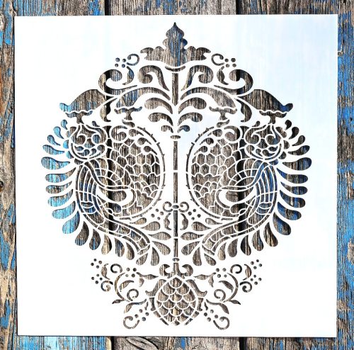 Barokk mintás műanyag fal  sablon, 30x30 cm-es DIY festő stencil 