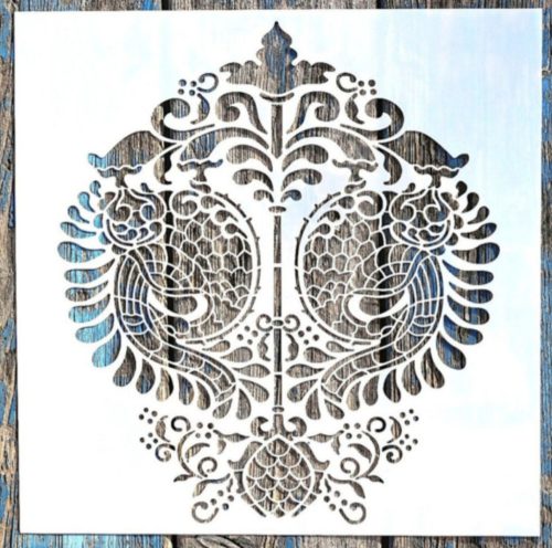 Barokk mintás műanyag fal  sablon, 30x30 cm-es DIY festő stencil 