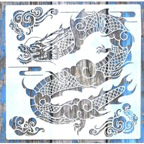   Kínai sárkány mintás műanyag sablon, 30x30 cm-es DIY festő stencil 