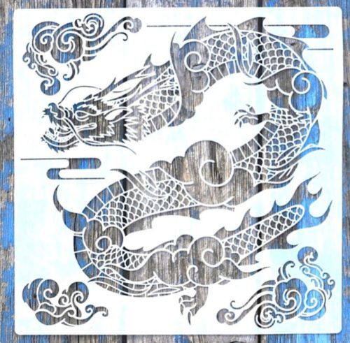 Kínai sárkány mintás műanyag sablon, 30x30 cm-es DIY festő stencil 