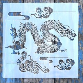   Kínai sárkány mintás műanyag sablon, 30x30 cm-es DIY festő stencil 