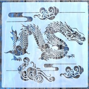   Kínai sárkány mintás műanyag sablon, 30x30 cm-es DIY festő stencil 