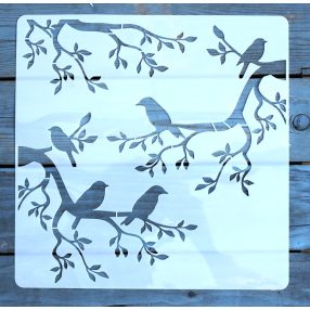    faág és kismadár mintás műanyag sablon, 30x30 cm-es DIY festő stencil 