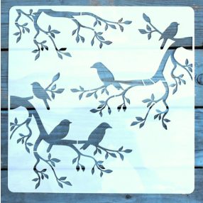    faág és kismadár mintás műanyag sablon, 30x30 cm-es DIY festő stencil 