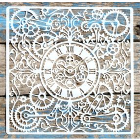   steampunk, óra  mintás műanyag festő sablon, 30x30 cm-es DIY stencil 
