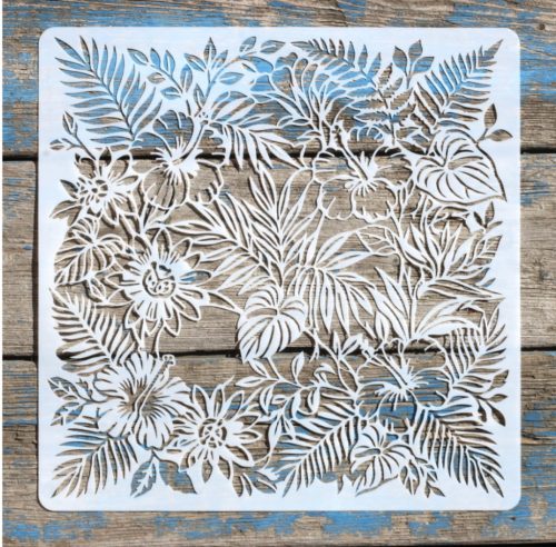 levél és virág mintás műanyag festő sablon, 30x30 cm-es DIY stencil 
