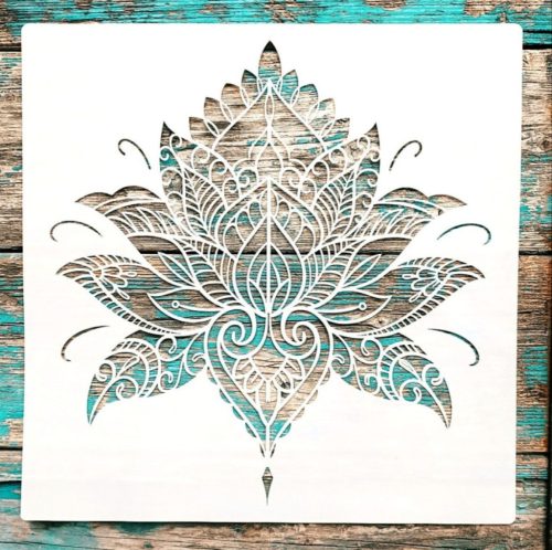 lótuszvirág mintás műanyag festő sablon, 30x30 cm-es DIY stencil 