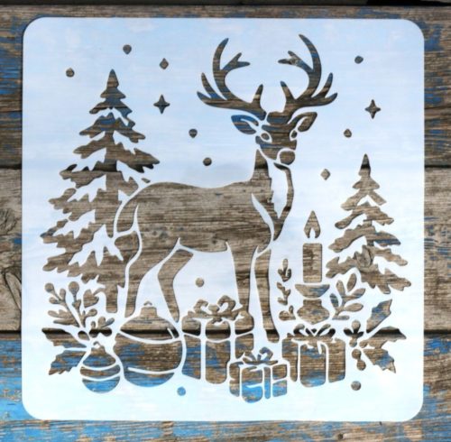  karácsony szarvas mintás műanyag festő sablon, 30x30 cm-es DIY stencil 
