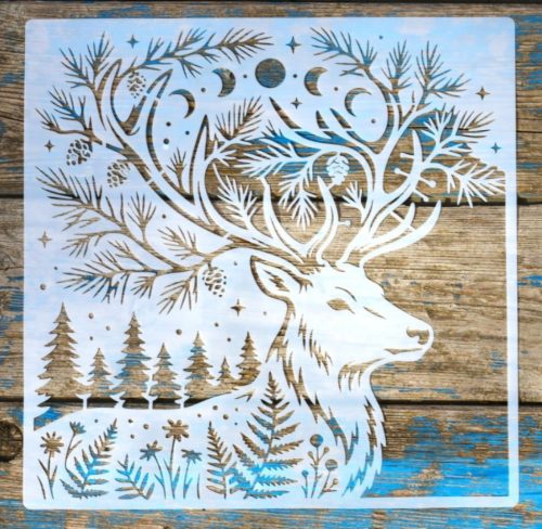 karácsony szarvas mintás műanyag festő sablon, 30x30 cm-es DIY stencil 