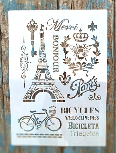  Eiffel tornyos műanyag festősablon 21x30cm-es DIY  stencil