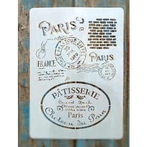   Párizs vintage mintás 21x30cm-es műanyag DIY stencil rétegző sablon
