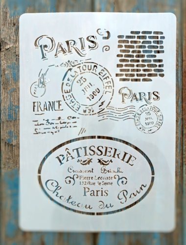 Párizs vintage mintás 21x30cm-es műanyag DIY stencil rétegző sablon