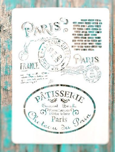 Párizs vintage mintás 21x30cm-es műanyag DIY stencil festő sablon
