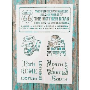    Route 66 bőröndös  DIY sablon A4 21x30 cm műanyag stencil