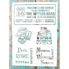   Route 66 bőröndös  DIY sablon A4 21x30 cm műanyag stencil