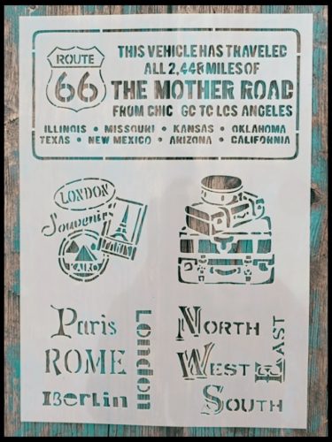  Route 66 bőröndös  DIY sablon A4 21x30 cm műanyag stencil
