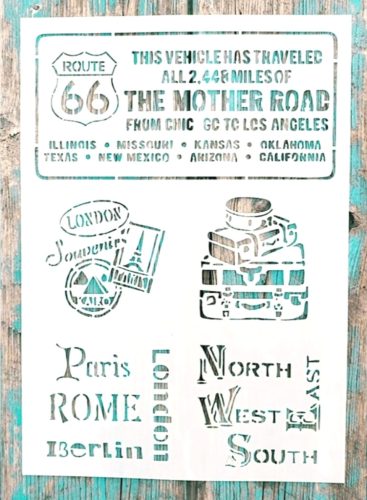  Route 66 bőröndös  DIY sablon A4 21x30 cm műanyag stencil