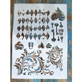   Koptatott rombusz mintás vintage DIY sablon 21x30cm műanyag festő stencil