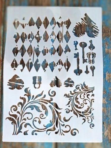 Koptatott rombusz mintás vintage DIY sablon 21x30cm műanyag festő stencil
