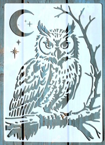 sablon bagoly mintával  21x30 cm-es műanyag DIY  stencil