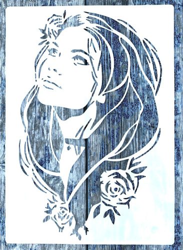 Női arc  rózsával DIY festő sablon műanyag  stencil 