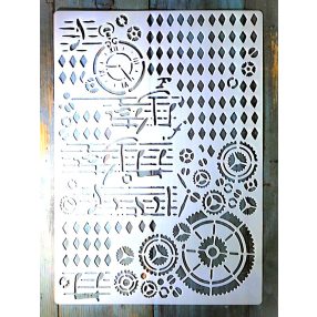   Óra, idő témájú vintage  A4 méretű műanyag sablon 21x30cm-es DIY stencil