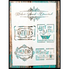 antik feliratos  vintage műanyag sablon DIY festő stencil 