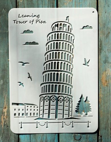 Pisai ferde torony festő sablon 21x30 cm-es műanyag DIY stencil