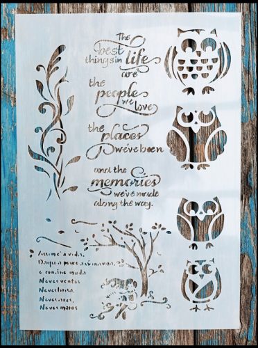 Baglyos feliratos fàs sablon, stencil