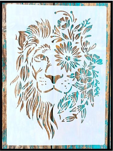 Oroszlànos viràgos festő sablon műanyag DIY stencil