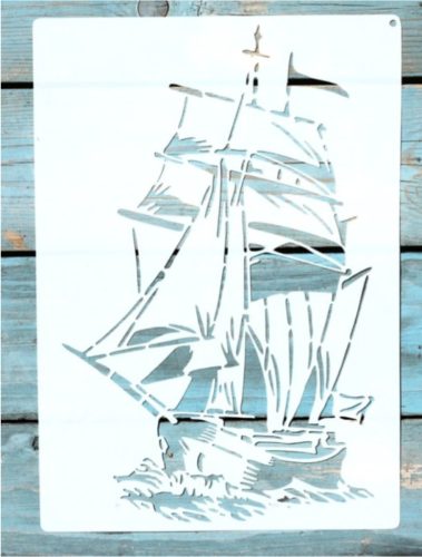 vitorláshajó mintás festő sablon 21x30 cm-es műanyag stencil