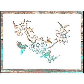 Barackvirágos madaras rétegző sablon  stencil