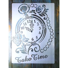   Óra, idő témájú vintage A4 méretű  műanyag sablon 21x30cm  DIY stencil