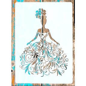   Női alak szoknyában mintás festő sablon 21x30 cm-es műanyag  DIY stencil