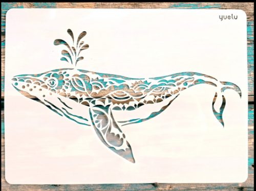 Bálnás,  bálna mintás festő sablon 21x30 cm-es műanyag stencil