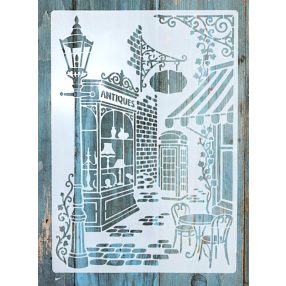 antik utca festő sablon 21x30 cm-es  műanyag stencil