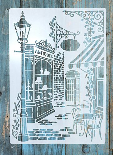 antik utca festő rétegző sablon 21x30 cm-es  műanyag stencil