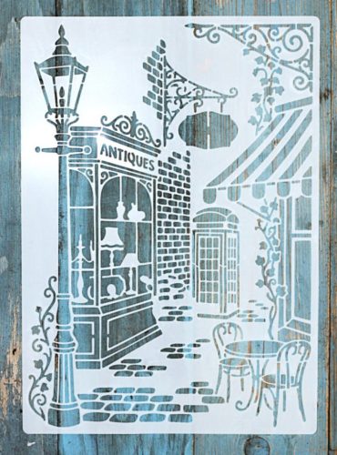 antik utca festő sablon 21x30 cm-es  műanyag stencil
