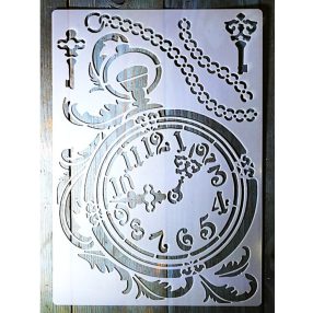   Óra, idő témájú vintage A4 méretű műanyag sablon 21x30cm  DIY stencil