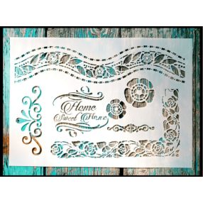    Home sweet home feliratú rózsàs vintage sablon 21x30 cm-es műanyag stencil
