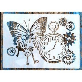 Óra mintás pillangós vintage sablon stencil